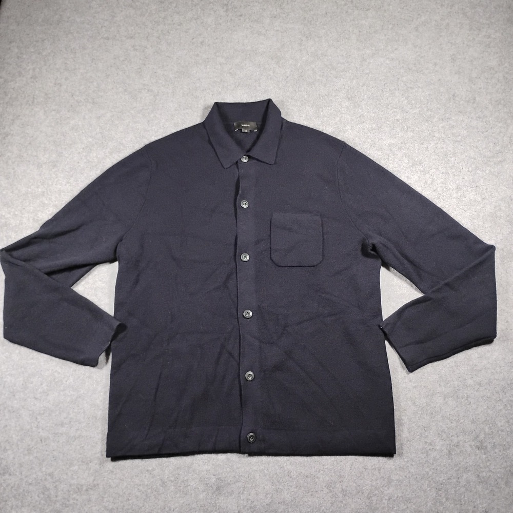 Vince Men's Navy Blue 100% Merino Wool Button Down Knit Shirt Jacket Large